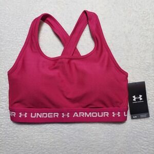 Under Armour Crossback Mid Bra Womens Large Pink New 1361034 Medium Support